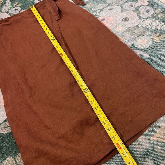MNG Mango Midi Skirt Linen wrap Large Brown  Curved Tie Front Pencil Minimal L - Picture 13 of 16